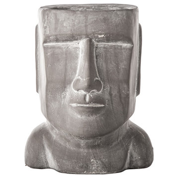 Urban Trends Cement Easter Island Head Pot With Gray Finish 28376