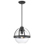 Savoy House - Pendleton 1-Light Pendant, Matte Black - This Savoy House Pendleton 1-light pendant is a smart way to pep up the illumination and style in any room. It showcases a large orb of clear glass that isopen at the bottom, allowing for more direct light and making it easy to replace the bulb. Metal bands bisect the shade and help hold it to the fixtureï_’s base. Try using this fixture in kitchens, foyers, bedrooms and home offices, though truly the possibilities are endless. Finished in matte black. This fixture is 14" wide and has an adjustable height that ranges from 14" to 45.5". Uses a standard size bulb of up to 60 watts (not included).