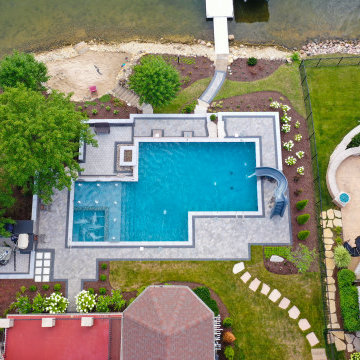 Plainfield, IL Geometric Swimming Pool with Interior Hot Tub