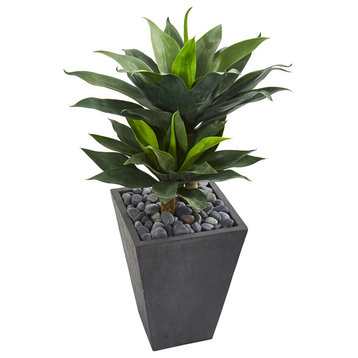 37" Double Agave Succulent Artificial Plant in Slate Planter
