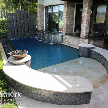 Lagoon Freeform Pool with Custom Fountains and Zero Depth Entry in Boca Raton