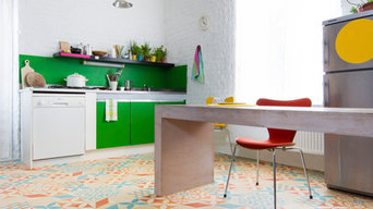 Eclectic vinyl cushion flooring in a vintage kitchen