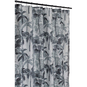 Charcoal Black Grey Fabric Shower Curtain: Palm Tree Tropical Rainstorm Design