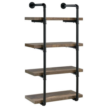 Pemberly Row Traditional Wood 24" Wall Shelf in Black and Rustic Oak