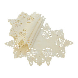 Xia Home Fashions - Victorian Lace Embroidered Cutwork Placemats, 12"x18", Ivory, Set of 4 - Placemats