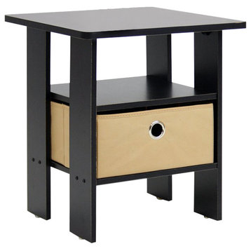 End Table Bedroom Night Stand With Bin Drawer, Espresso/Brown