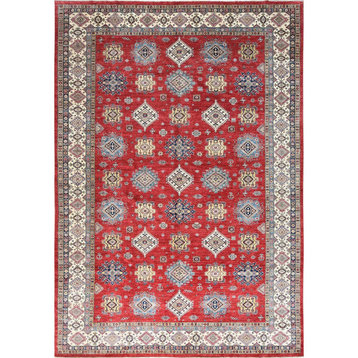 Rich Red Soft Wool Hand Knotted Afghan Super Kazak Oversized Rug, 12'1"x16'0"