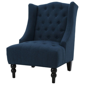 GDF Studio Adriana Tall Wingback Tufted Fabric Club Chair, Dark Blue