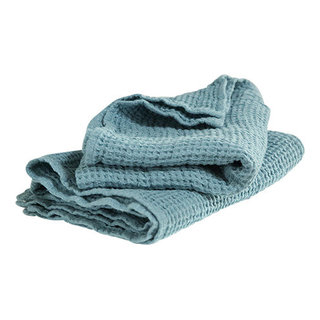 Linen Waffle Hand Towels Stone Blue - LinenMe