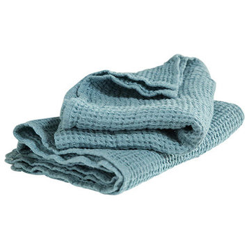Linen Waffle Hand Towels Washed, Set of 2, Stone Blue, 50x70cm
