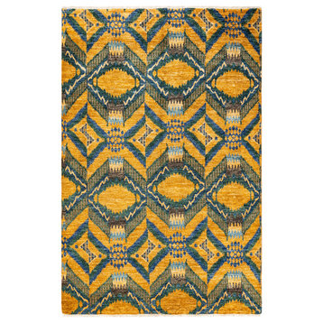 Modern, One-of-a-Kind Hand-Knotted Area Rug Yellow, 6' 0 x 9' 1