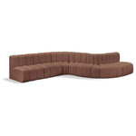 Meridian Furniture - Arc Vegan Leather Upholstered 7-Pc. S-Shaped Modular Sofa, Cognac - Unleash modern opulence with the Arc Vegan Leather 7pc. Sectional. Crafted for the modern connoisseur, this Sectional injects an air of refined luxury into any space. Its sleek silhouette, upholstered in supple cognac vegan leather, exudes timeless sophistication while the deep channel tufting adds textural intrigue, further elevating the chair's visual appeal. The modular design makes it a versatile chameleon, effortlessly adapting to your evolving needs and preferences. Whether you envision it gracing a chic living room corner, basking in the glow of a bedroom window, or adding a touch of drama to a home office, the Arc seamlessly complements your unique interior aesthetic.