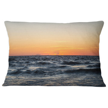 Red Dramatic Sunset Over Beach Seashore Throw Pillow, 12"x20"
