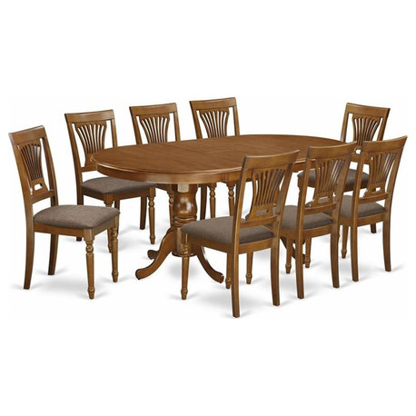 East West Furniture Plainville 9-piece Dining Set with Linen Seat in Brown