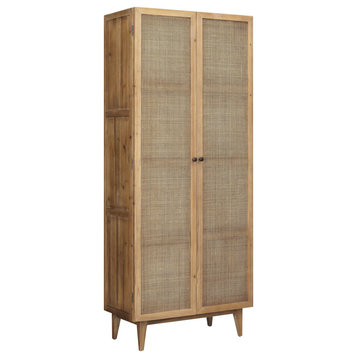 Mondale 86" Tall Pine and Rattan 2-Door Cabinet
