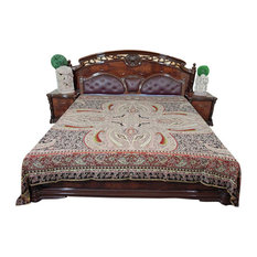Mogul Interior - Moroccan Bedding, Pashmina Wool Blanket Throw, Brown Paisley - Blankets