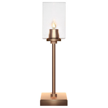 Luna 1-Light Table Lamp, New Age Brass/Square Clear Bubble
