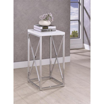 Coaster Contemporary Glossy White and Chrome Accent Table 13.25x13.25x28.75...