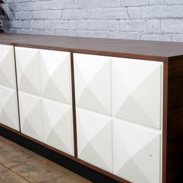 Modern Credenza with white doors. Walnut mid century modern console. Modern side