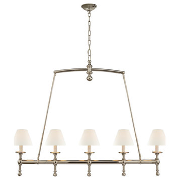 Classic Linear Chandelier in Polished Nickel with Linen Shades