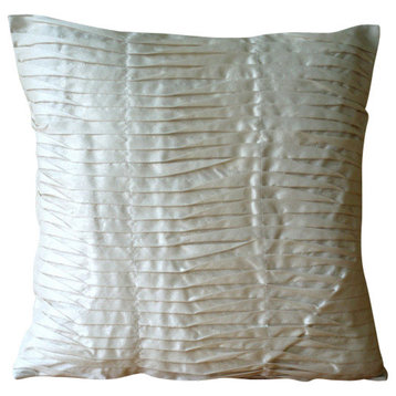 Textured Pintucks Ivory Art Silk 12"x12" Throw Pillows Cover, Ivory Beauty