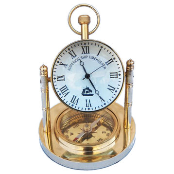 Solid Brass Clock with Compass 5''