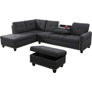 Lifestyle Furniture Catrina Left-Facing Sectional & Ottoman in Black/Gray