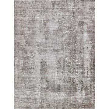 Stone Wash Gazni Handmade Hand Loomed Wool and Bamboo Silk Taupe Area Rug, 6'x9'