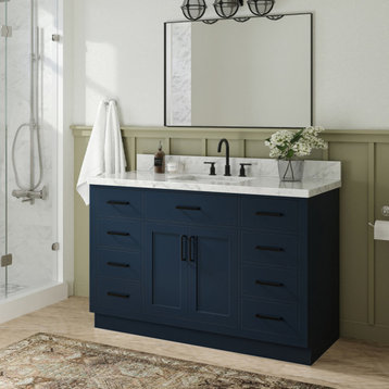 Ariel Hepburn 55" Rectangle Sink Vanity, Midnight Blue, 1.5" Carrara Marble