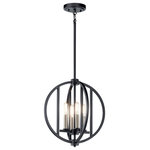Kichler - Samural 4-Light Mini Chandelier in Black - Orb style, a two-tone finish and stacked luminaires give this 4 light chandelier from the Samural family a style that?s welcome in today?s less-is-more designs. The ladder effect with the lights packs great illumination inside a smaller area.  This light requires 4 , 60W Watt Bulbs (Not Included) UL Certified.