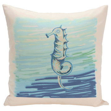 Polyester Decorative Outdoor Pillow, Seahorse, Grey, 18"x18"