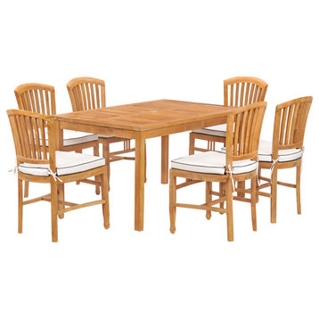 7-Piece Teak Wood Orleans 63" Patio Bistro Dining Set With 6 Side Chairs