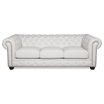 Bowery Hill 20" Traditional Leather Tufted Back Chesterfield Sofa in White