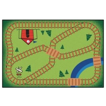 Kids Value Green Railroad Playtime Area Rug