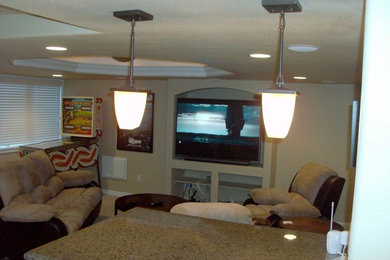 Home theater - transitional home theater idea in Denver