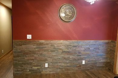 Transitional laminate floor kitchen photo in Other with laminate countertops