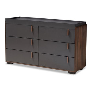 Baxton Studio Rikke Two Tone 6 Drawer Wood Dresser in Gray and