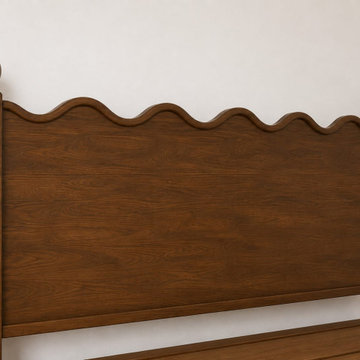 Wavy Wood Headboard | Handcrafted Solid Wood Bed Detail | Traditional Organic Mo