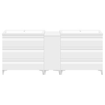 84" Freestanding White Vanity Set With Two Sinks, LV8-C15B-84W, Style 8