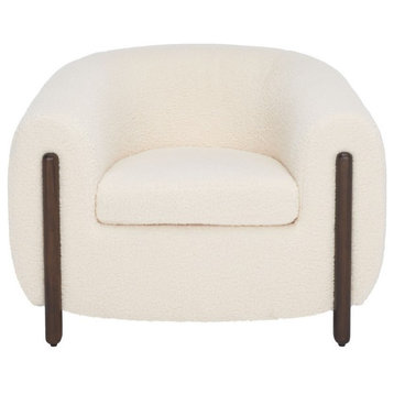 Safavieh Couture Westley Boucle Barrel Back Accent Chair, Ivory/Dark Brown