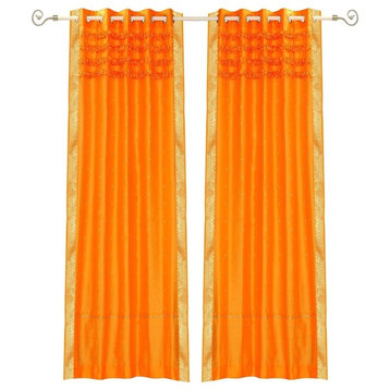 Pumpkin Hand Crafted Grommet Top Sheer Sari Curtain Drape Panel-43W x 96L-Piece