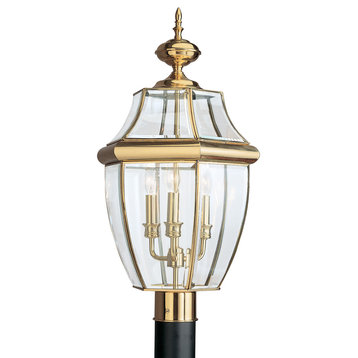 Sea Gull Lighting 3-Light Outdoor Post Lantern, Polished Brass