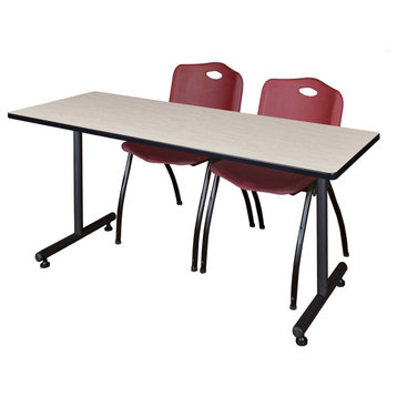 60" x 30" Kobe Training Table- Maple and 2 "M" Stack Chairs- Burgundy