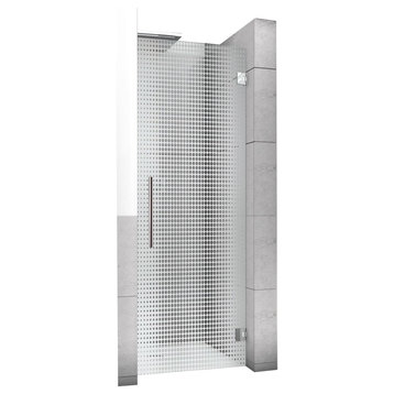 Hinged Alcove Shower Door With Points Design, Semi-Private, 28"x70" Inches, Right