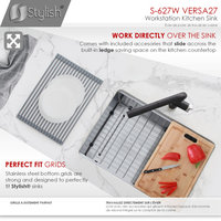STYLISH 27'' Workstation Single Bowl Undermount 16G Stainless Steel Kitchen Sink