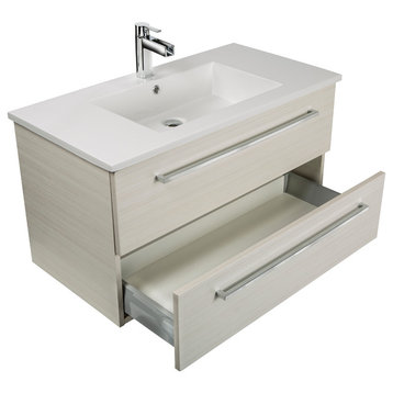 Silhouette 2-Drawer Wall-Mounted Vanity, White Chocolate, 30"