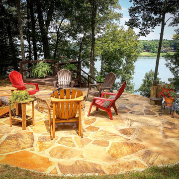 Flagstone patio and Moss rock Wall