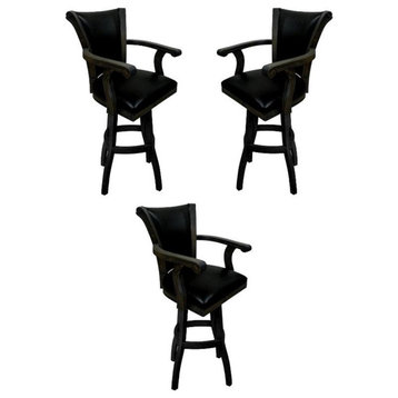 Home Square 34" Swivel Wood Extra Tall Bar Stool in Black - Set of 3