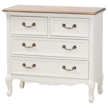 Glannant Country Cottage Two-Tone White and Oak 4-Drawer Accent Dresser