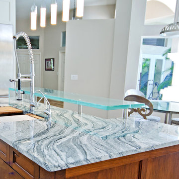 Waterfall Edge Glass Countertop High Bar
